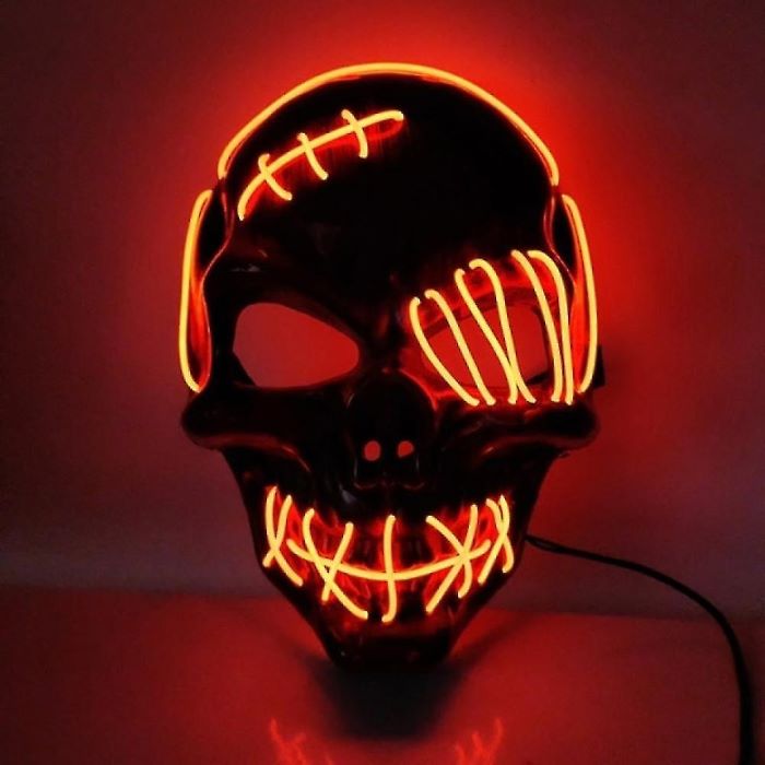 Uhyggelig halloween LED maske - Rødt kranie med sår