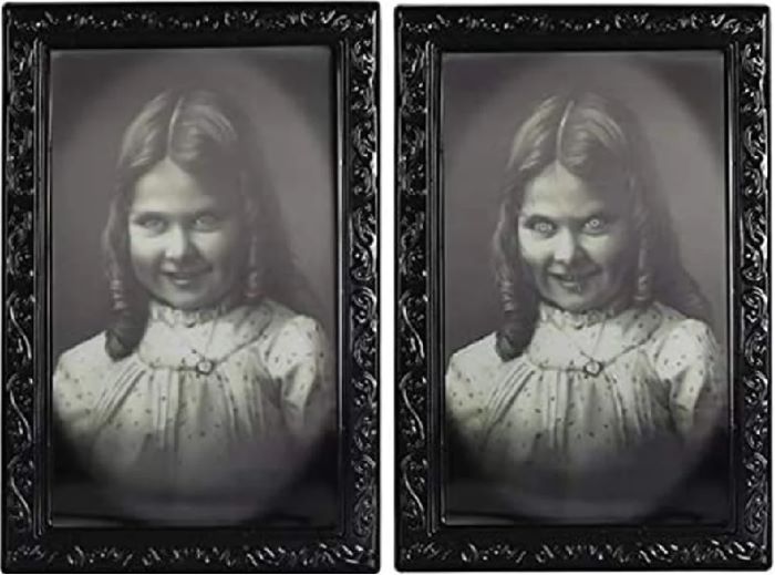 Uhyggeligt 3D halloween portræt med skiftende billede 38x25 cm - Lille pige portræt