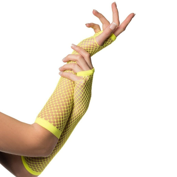 Lange fingerløse net handsker til kvinder one-size neon gul