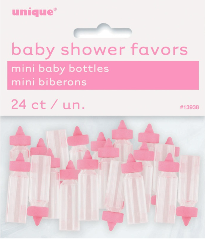 Mini sutteflasker til babyshower 24x pink