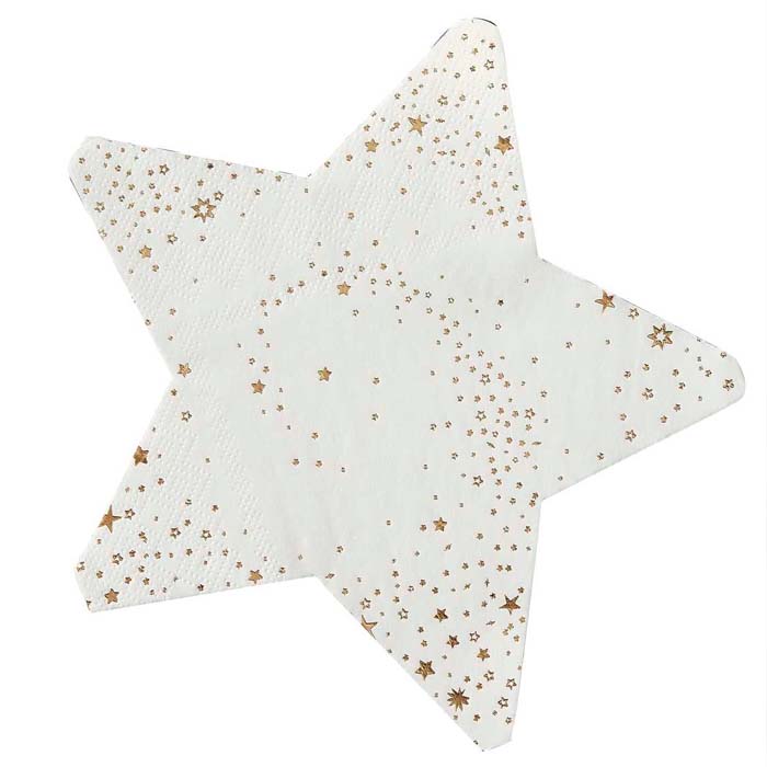 Stjerne Servietter i Hvid & Guld 16x - 17x17 cm