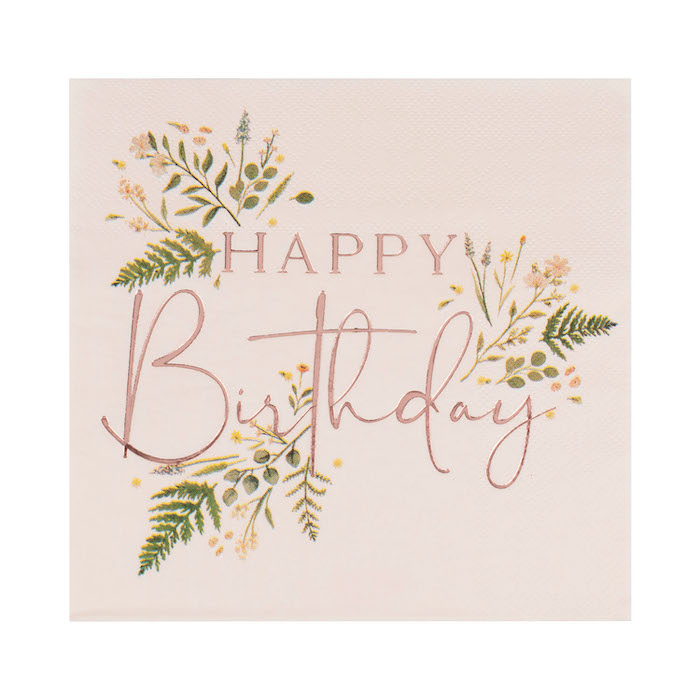 Blomstret Happy Birthday Servietter 16x