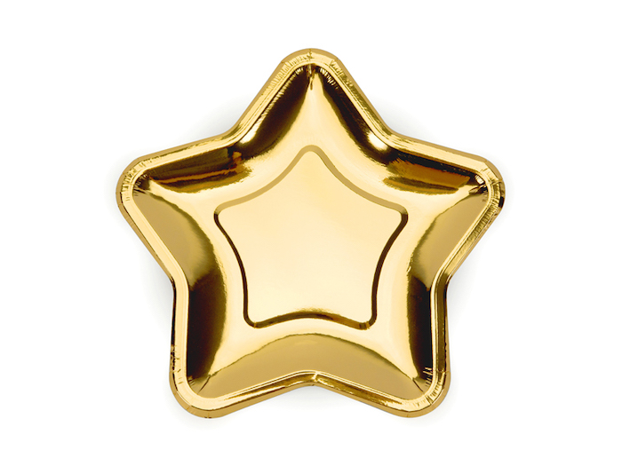 Guld Stjerne Paptallerken 6x - 18 cm