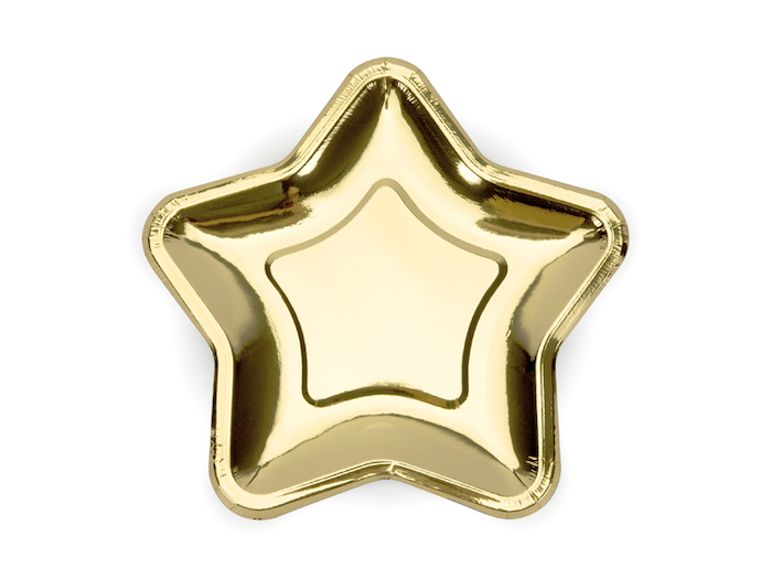 Guld Stjerne Paptallerken 6x - 23 cm