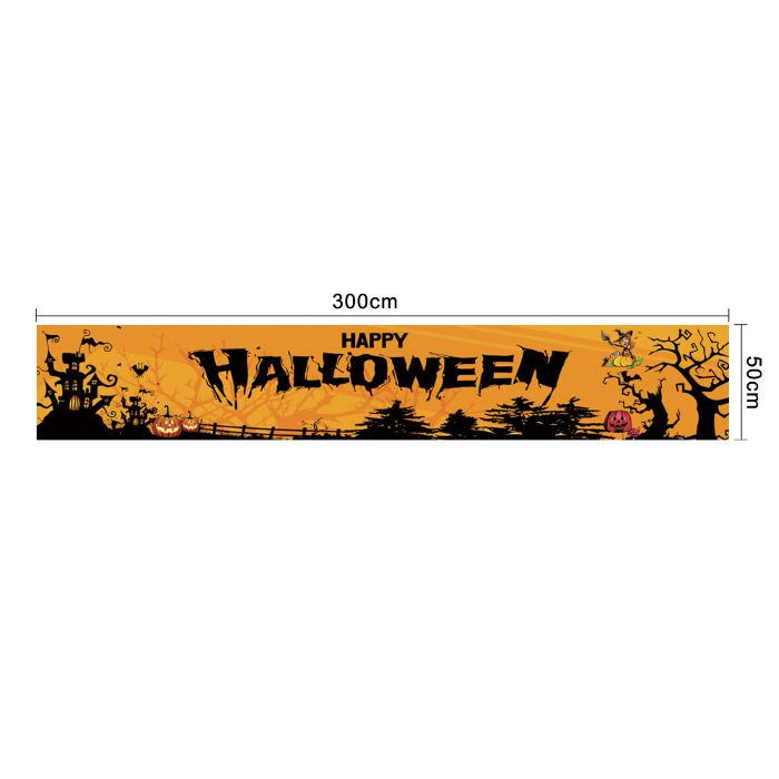 Billede af Orange og sort banner med Happy Halloween skrift - 300x50 cm