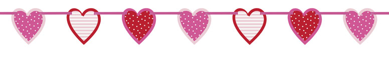Guirlande med prikkede og stribede hjerter pink og rød 195 cm