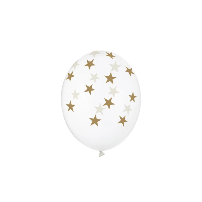 Ballon med guld stjerner krystal klar 6x - 30 cm