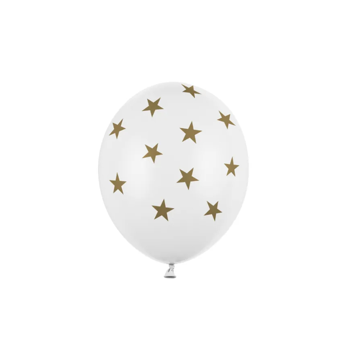 Ballon med guld stjerner hvid 6x - 30 cm