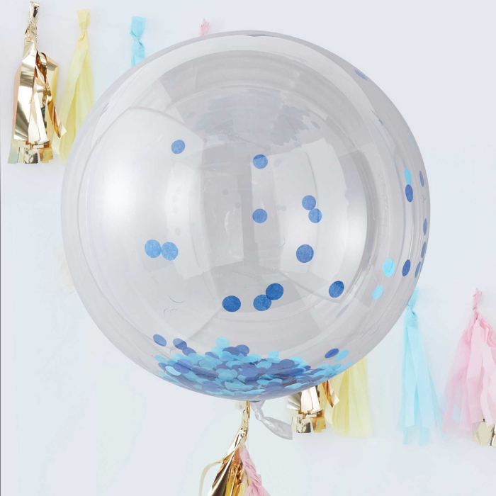 Store Runde Balloner med Blå Konfetti 3x - 90 cm