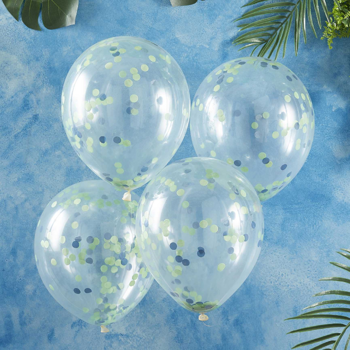 Blå & Grøn Konfetti Ballon 5x - 30 cm