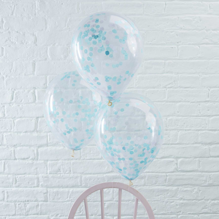 Blå Konfetti Ballon 5x - 30 cm