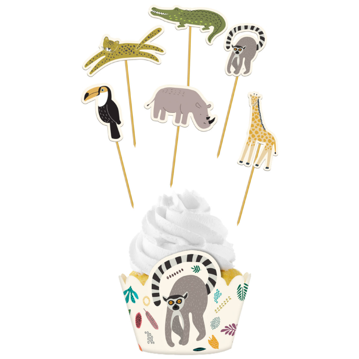 Cupcake dekorationssæt med zoo motiver 6x