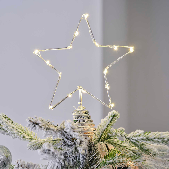 Stjerne til juletræ med hvid lys 25x20 cm