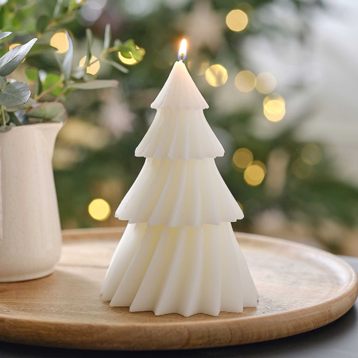 Juletræ stearinlys hvid 15x9 cm
